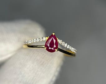 14K Gold Ruby Gemstone Eternity Band Diamond Wedding Ring July Birthstone Jewelry For Her