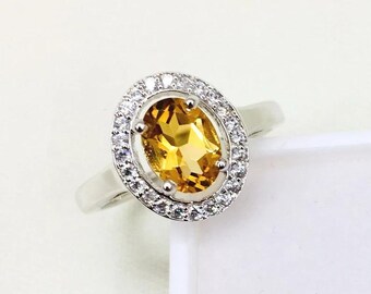 14K Gold Citrine Ring: Art Deco November Birthstone