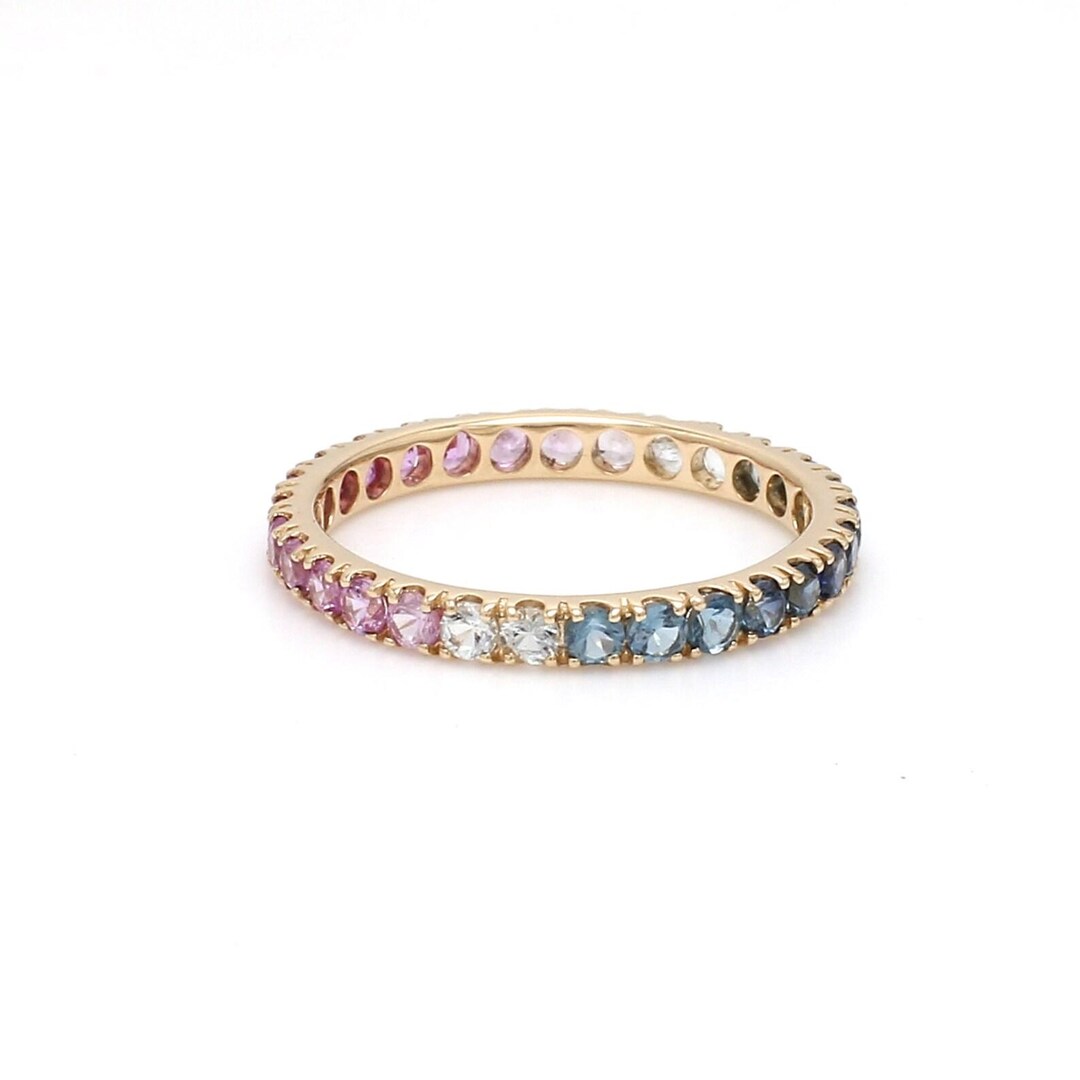 Pink Blue Sapphire Ring: 14K Gold Full Eternity Wedding Band - Etsy