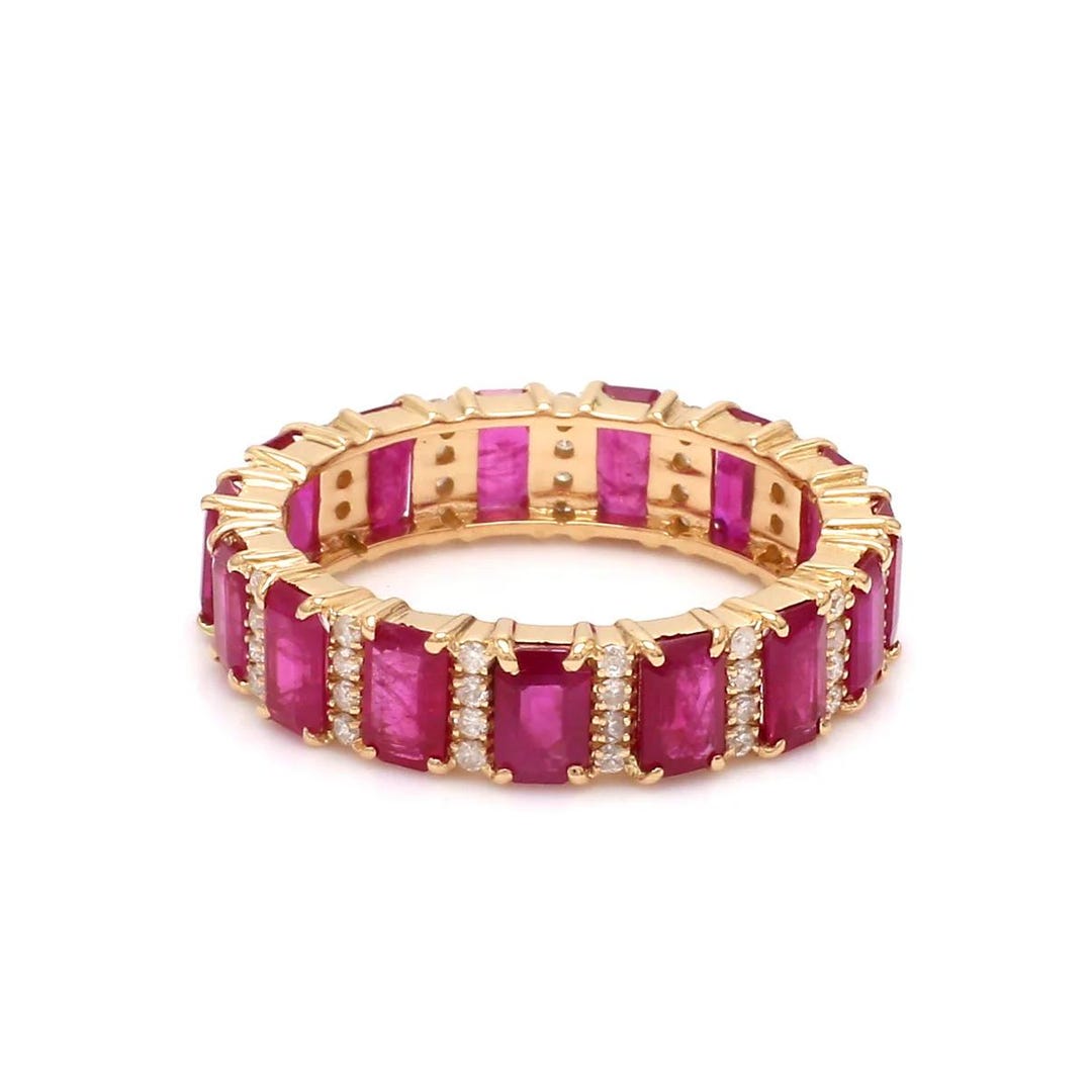 14K Gold Ruby Eternity Ring, Emerald Cut Ruby and Diamond Band - Etsy