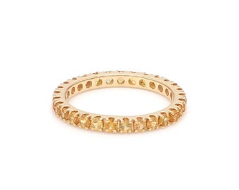14K Gold Citrine Wedding Band: Art Deco November Birthstone Ring