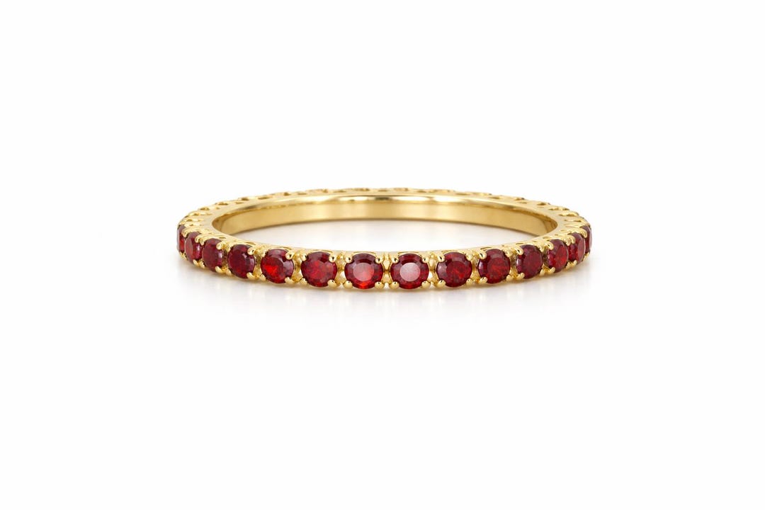 Natural Ruby Eternity Band Ring, 14K Gold Stackable Wedding Band, July ...