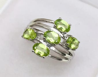Anillo ovalado de peridoto, anillo Art Déco de oro macizo de 14 quilates