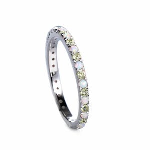 Dainty 14k Gold Opal And Peridot Eternity Band: Stackable Wedding Ring For Her