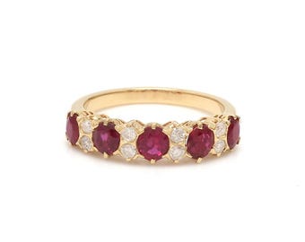 14K Gold Ruby Diamond Ring: Art Deco Half Eternity Band
