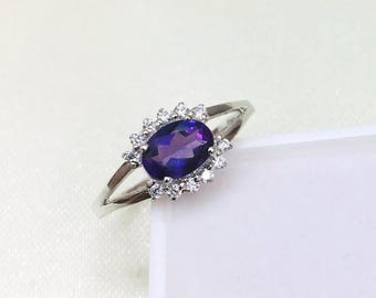 14k Gold Amethyst Dainty Ring, Minimalist February Birthstone Gift, Stacking Promise Band