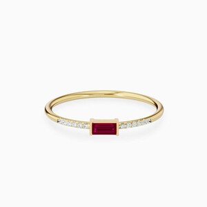 Ruby Dainty Baguette Stacking Ring, Gold Minimalist Thin Delicate Ring, Gift For Her