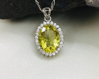 14K Gold Peridot Pendant, Oval Gemstone Necklace, August Birthstone