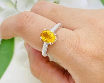Art Deco Citrine Ring, 14K Gold, November Birthstone