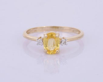 Natural Citrine Diamond Ring, 14k Gold Art Deco Ring