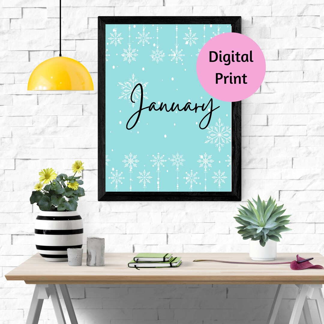 January Printable Sign January Month Season Digital Art Print, Printable Wall Art, Wall Art ...