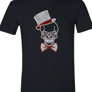 Skull And Top Hat Rhinestone Adult Unisex T-Shirt