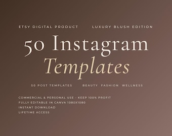 50 modelli Instagram Canva / Post per social media di lusso, bellezza, moda e benessere / Feed estetico per la cura della pelle / Download immediato, utilizzo commerciale