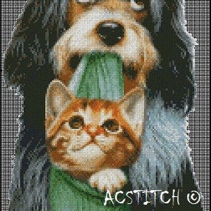 DOG AND CAT cross stitch pattern No.148 image 1
