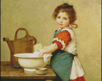 Girl Washing Dishes cross stitch pattern No.512
