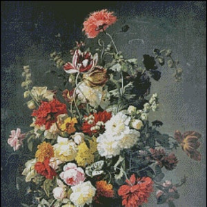 Een stilleven met BLOEMEN en WILDE FRAMBOZEN kruissteekpatroon nr.671