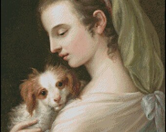 LADY WITH PUPPY , cross stitch pattern No.138