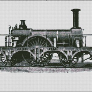 May include: A black and white illustration of a vintage steam locomotive with a tall chimney. The locomotive has four wheels and a large, open cab.