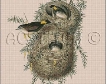 VINTAGE, BIRDS, NEST, cross stitch pattern No.82