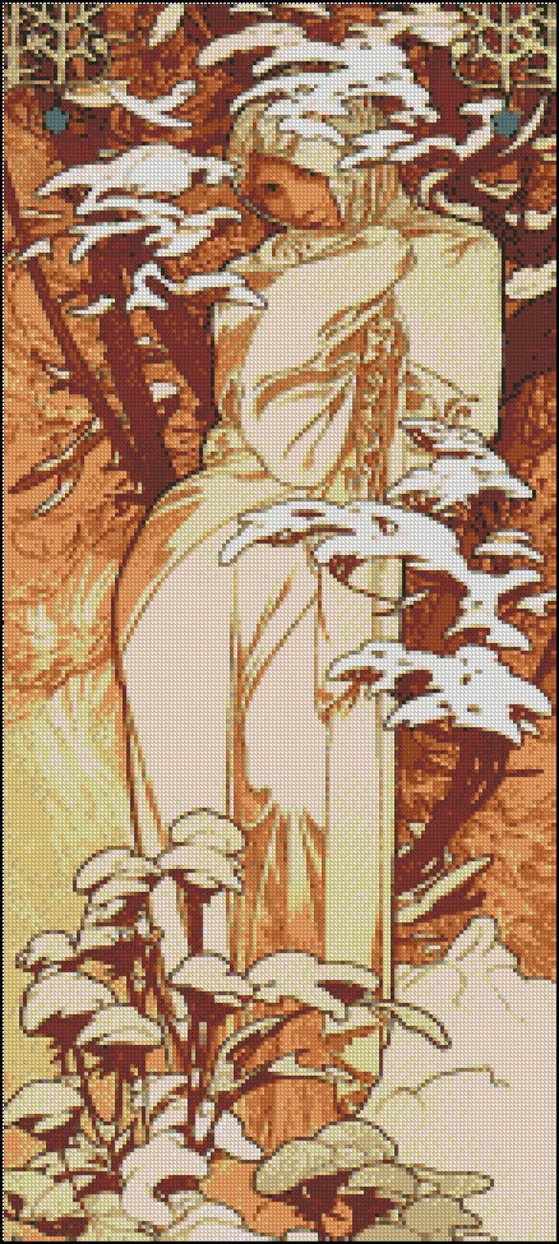 WINTER Alphonse Mucha cross stitch pattern No.405 image 1