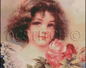 GIRL WITH FLOWERS cross stitch pattern No.52