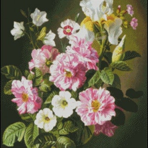 Still Life with Pink and White Roses cross stitch pattern No.393 image 1