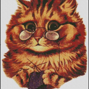 Knitting Kitty cross stitch pattern Bo.334