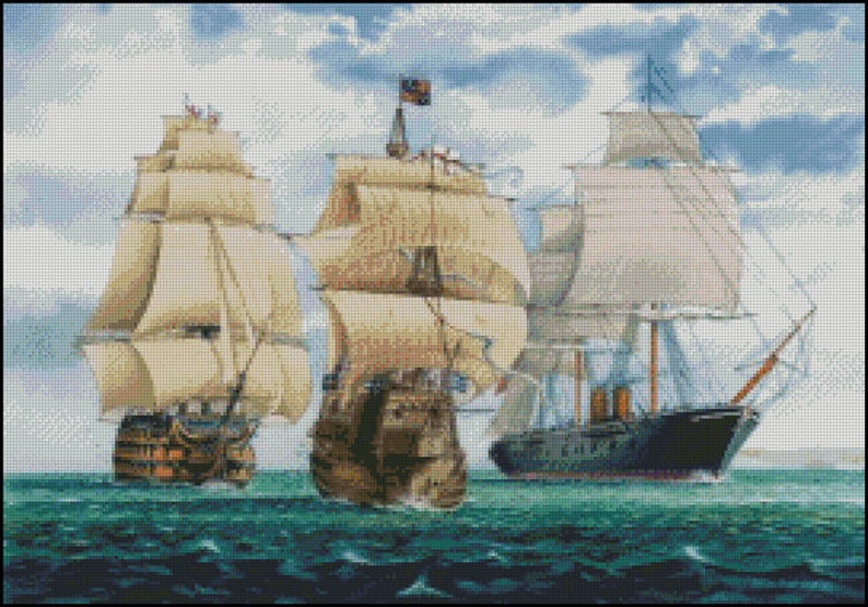 THREE SHIPS cross stitch pattern No.353 image 1