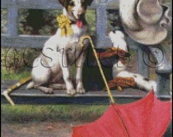 DOG WITH UMBRELLA cross stitch pattern No.84