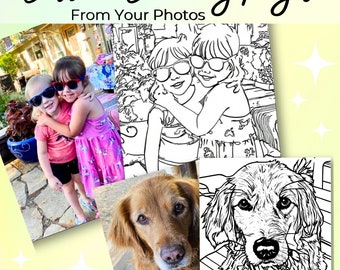 Dibujos para colorear a partir de fotos de mascotas. Libro para colorear personalizado a partir de fotos. Dibujos para colorear imprimibles. Regalo personalizado.