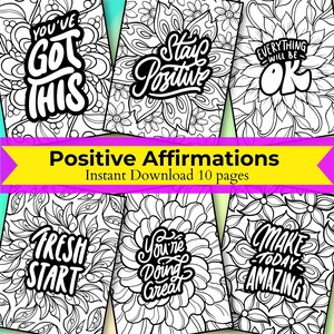 Positive Affirmation Malseite Entspannende Muster Malseiten Blumen Herunterladbare Malbuchseiten PDF Sofortiger digitaler Download