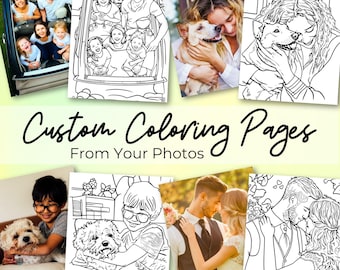 5 páginas para colorear con fotos personalizadas: Dibujo lineal personalizado (descarga digital)