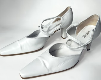 Zapatos de tacón Gabor Vintage de piel blanca – Zapatos de tacón bajo con punta (EU 40 / UK 6.5)