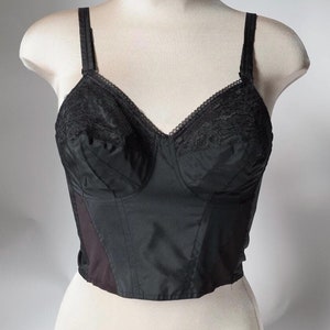 Y2K Black Top, Vintage Black Bustier &quot;Triumph&quot;, Black Retro Brassiere, Burlesque Lingerie 1960s Bra, Vintage Clothing