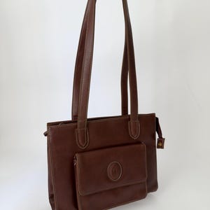 Bolso de hombro vintage de piel marrón / Bolso clásico tipo cartera con bolsillo delantero / Bolso tote estructurado de los años 90