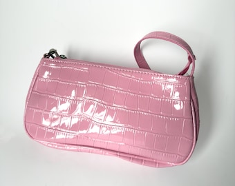 Y2K Pink Croc Embossed Shoulder Bag: Vintage-inspired Mini Purse