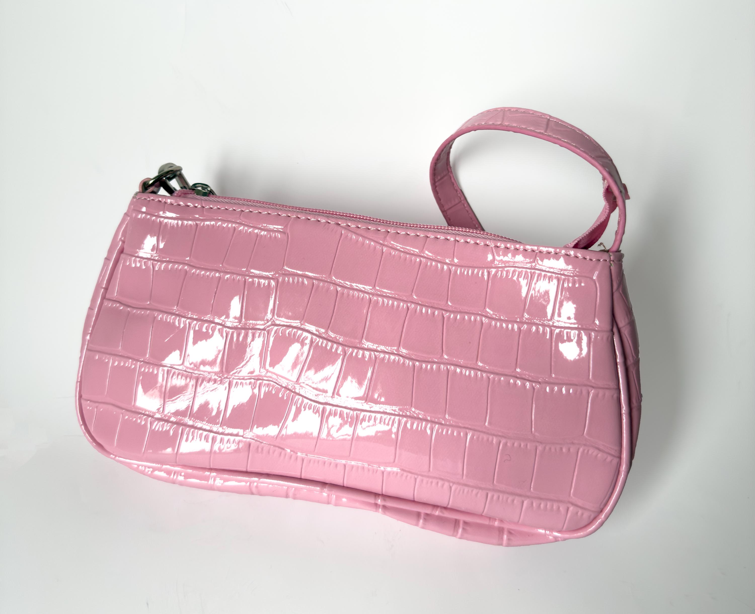 Y2K Pink Croc Embossed Shoulder Bag: Vintage-inspired Mini Purse