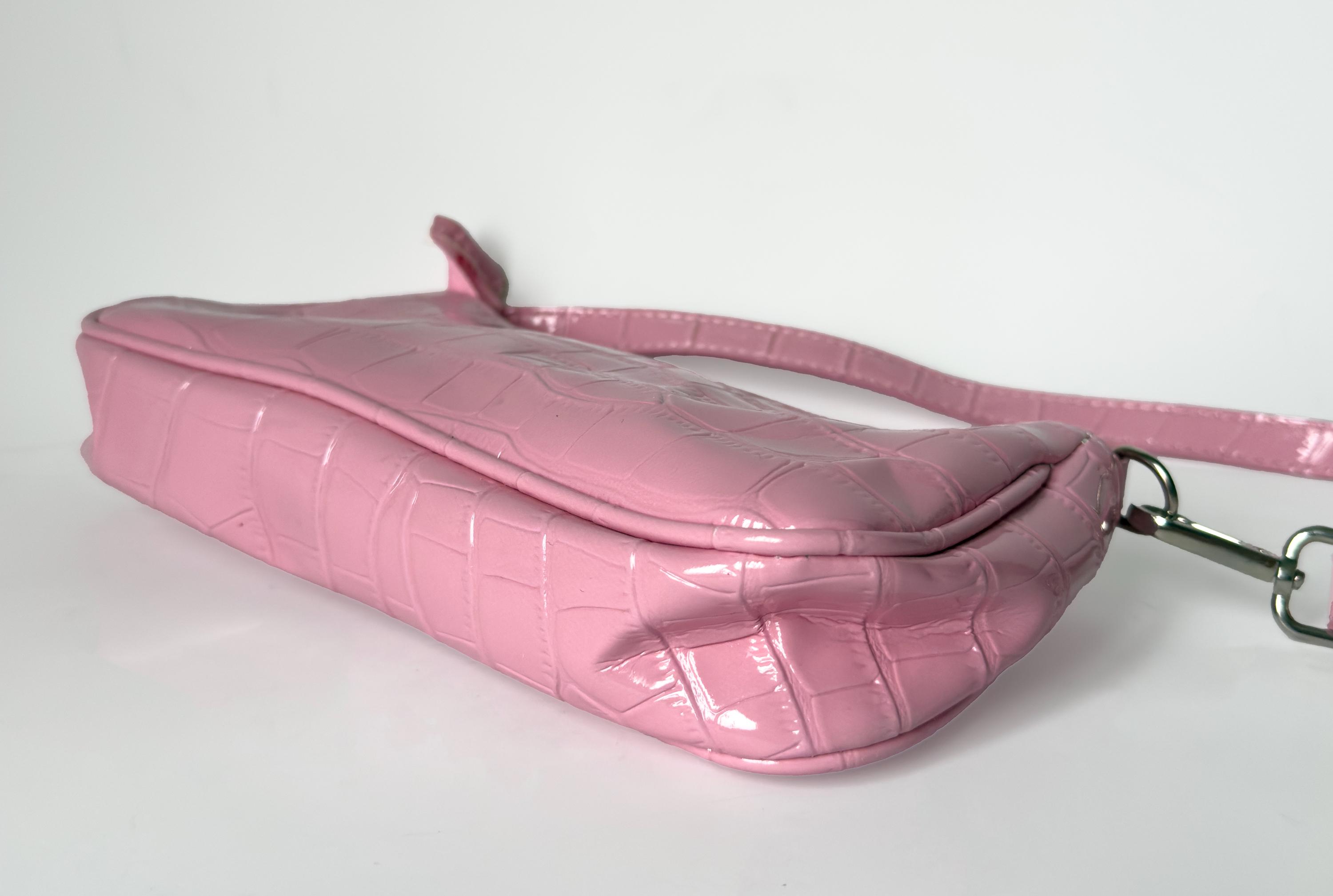 Y2K Pink Croc Embossed Shoulder Bag: Vintage-inspired Mini Purse