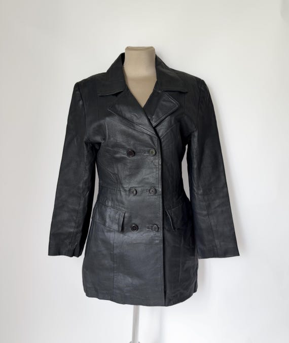ヴィンテージブラックレザーダブルブレストジャケット • クラシック