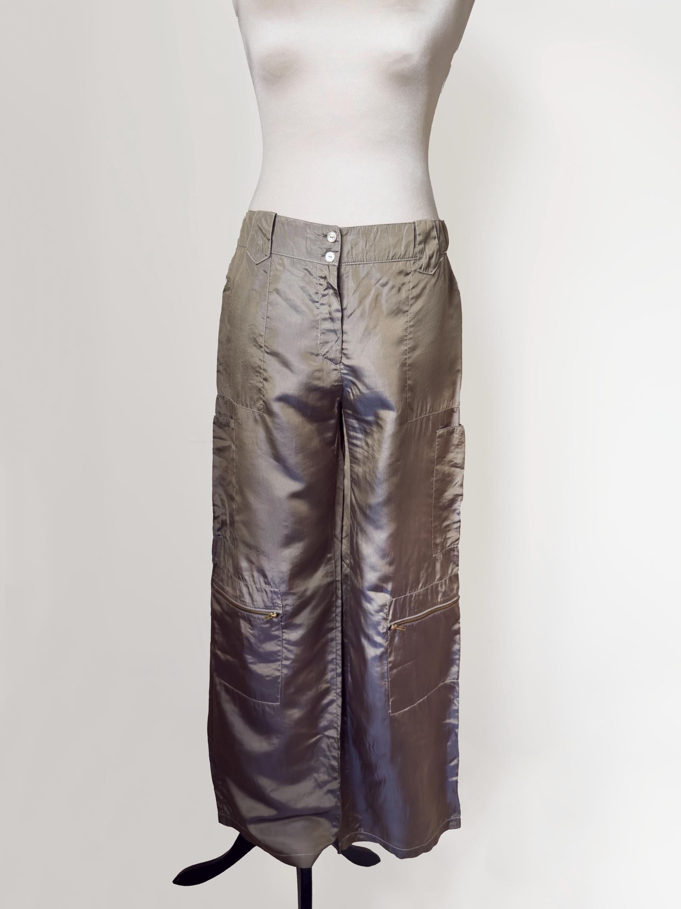 Pantalon large en soie lavée, noisette | Max Mara