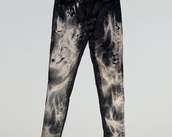 Vintage Wolf Bleach Jeans: Distressed 90s Black Denim, Size 29