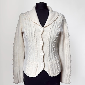 Vintage Merino Wool Cardigan: Cottagecore Cable Knit Sweater