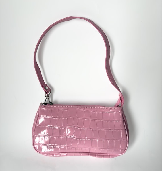 Y2K Pink Croc Embossed Shoulder Bag: Vintage-inspired Mini Purse