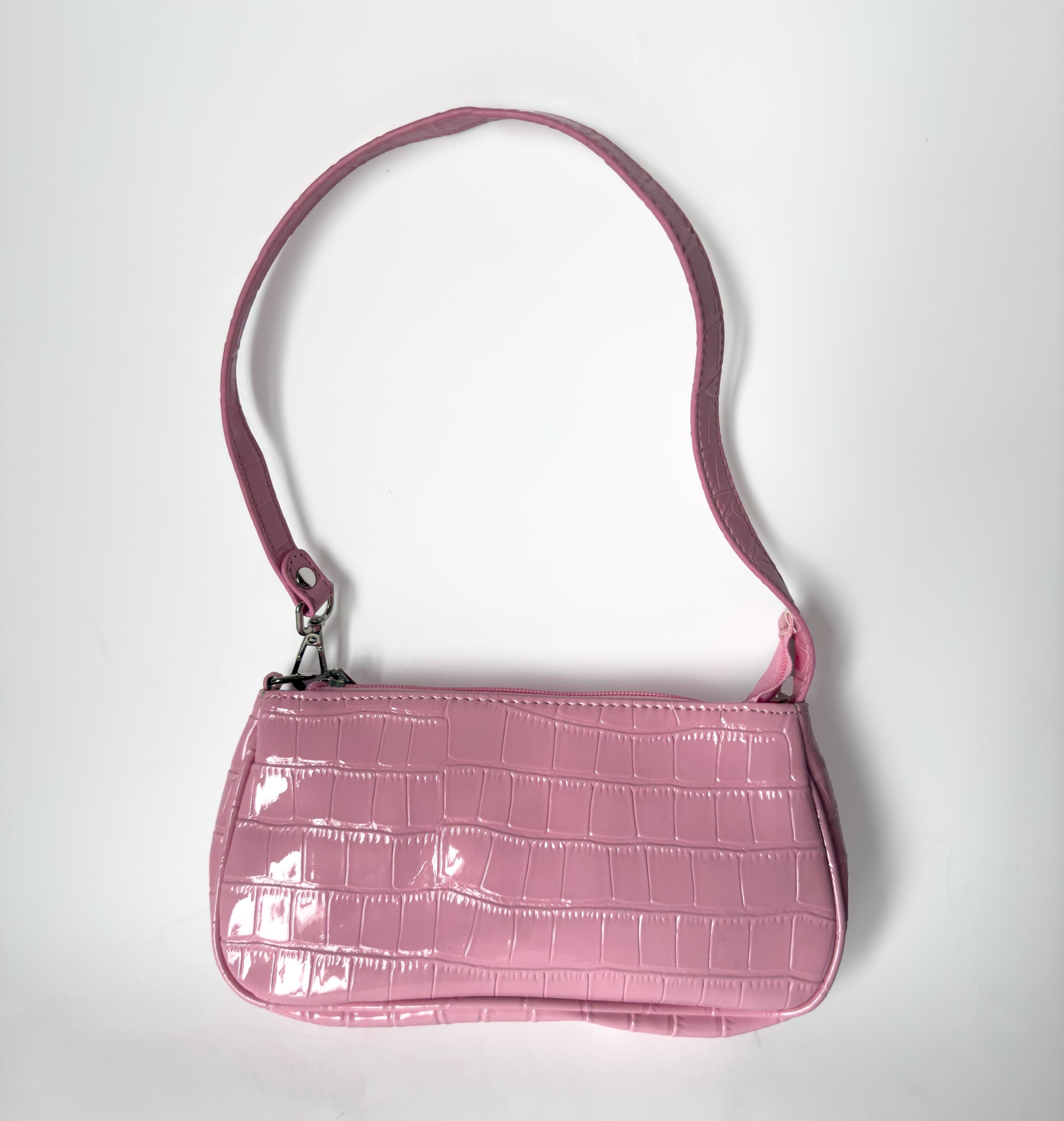 Y2K Pink Croc Embossed Shoulder Bag: Vintage-inspired Mini