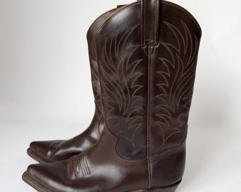 Vintage Brown Leather Cowboy Boots 42 EU – Made in Mexico