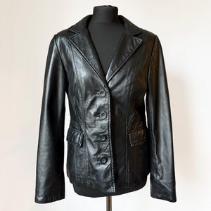 2000s blazer Vintage Rave Women&#39;s Black Leather Blazer Y2K Size 38 / M, Vintage Clothing