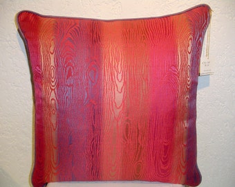 Handmade Designer Pillow with Fuchsia Periwinkle Moire Pattern and Cording