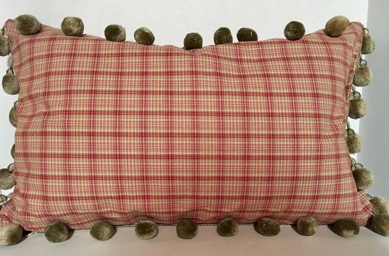 Vintage Faded Cottage Floral Pillow with Ball/Bead Fringe image 3