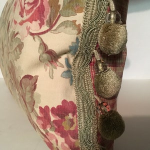 Vintage Faded Cottage Floral Pillow with Ball/Bead Fringe image 2