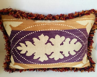 Purple Gold Cream Kravet Couture Printed Velvet Pillow